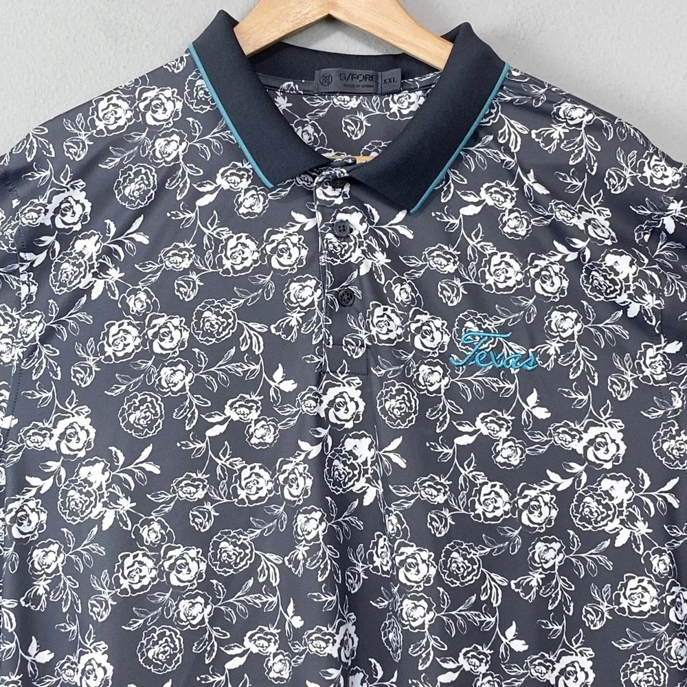 G/FORE Mens Golf Polo Shirt Sz XXL Rose Floral Texas Gray All‎ Over Print Resort